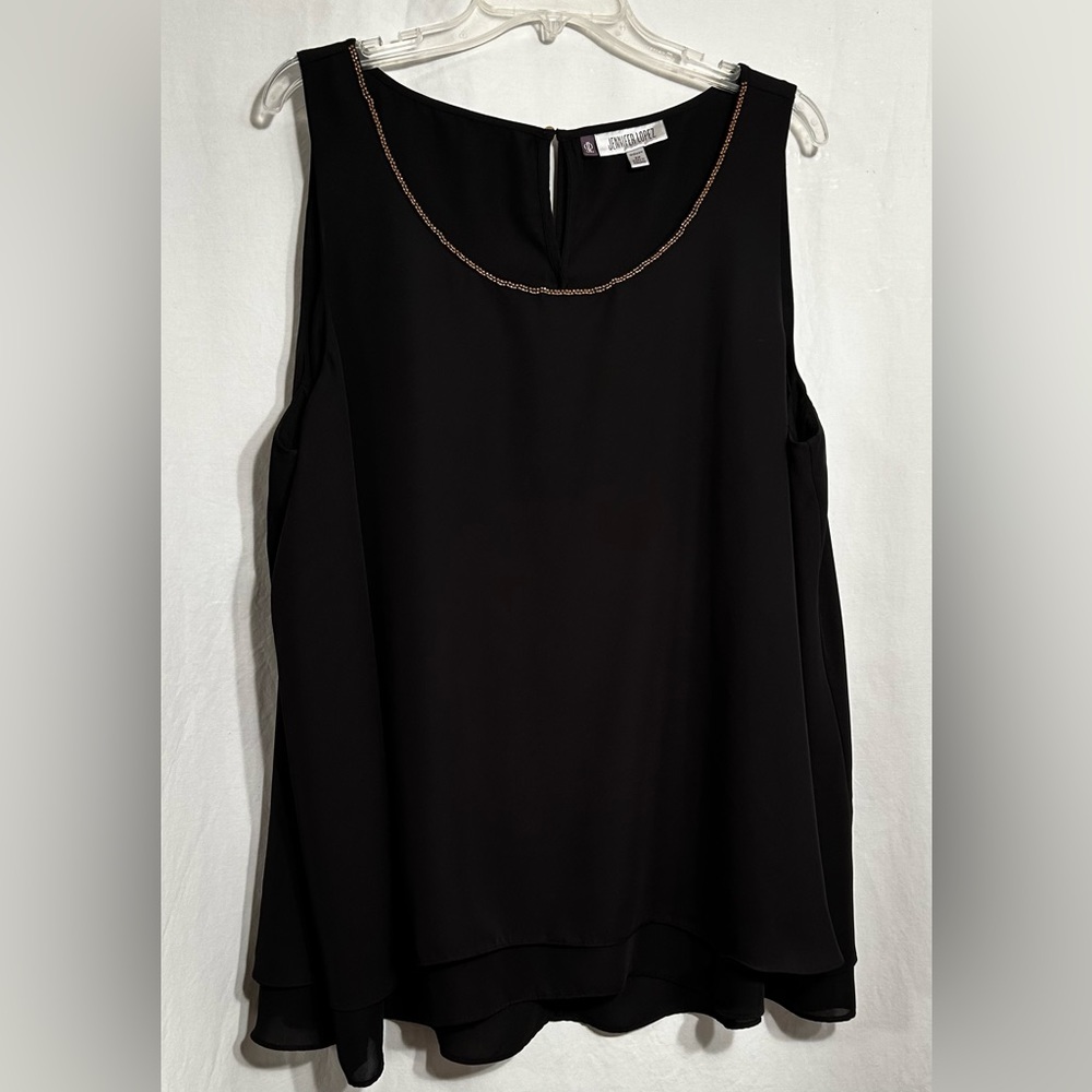 WOMENS 2XL JLO WOMAN GOLD PEARL NECKLINE BLACK SPLIT BACK CAMI SLEEVELESS BLOUSE
